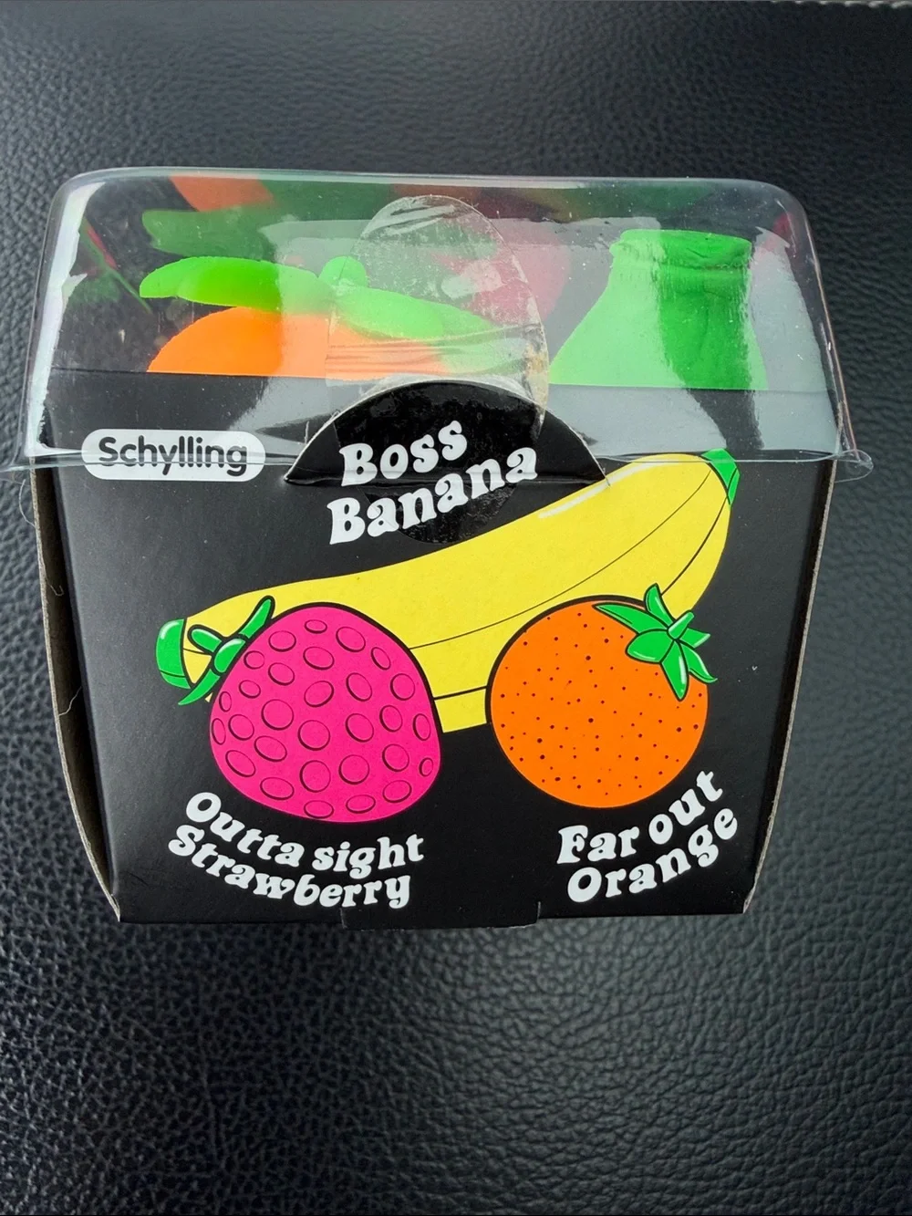 NeeDoh Groovy Fruit Squish Toys - Yellow Banana, Pink Strawberry, Orange Orange